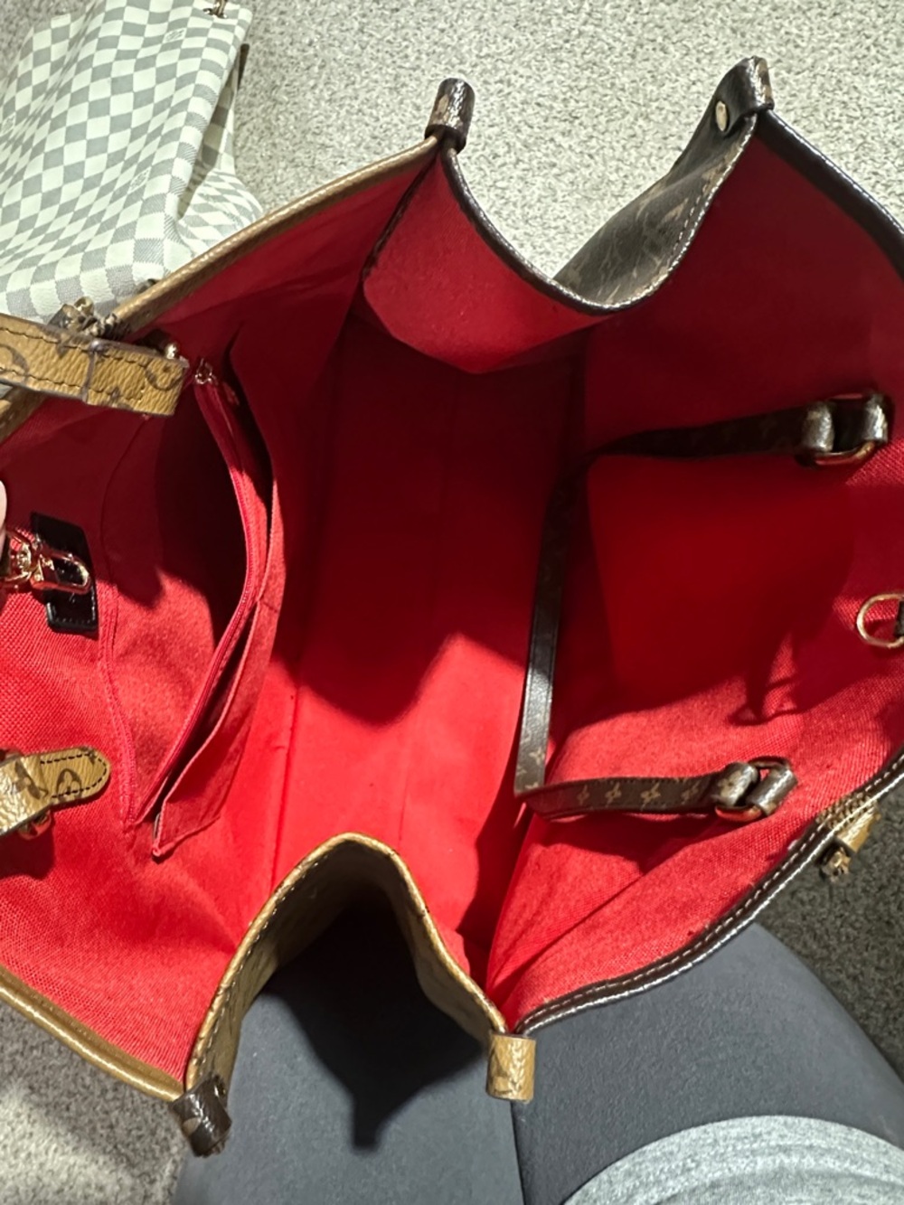 Designer Monogram Tote in Tan with Red Interior - Picture 4 of 6